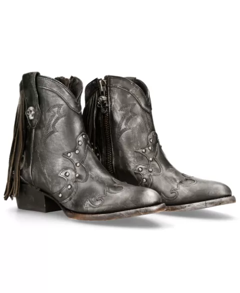 New Rock Western^Ankle Boot Black Suela  M-Wstm003-S1