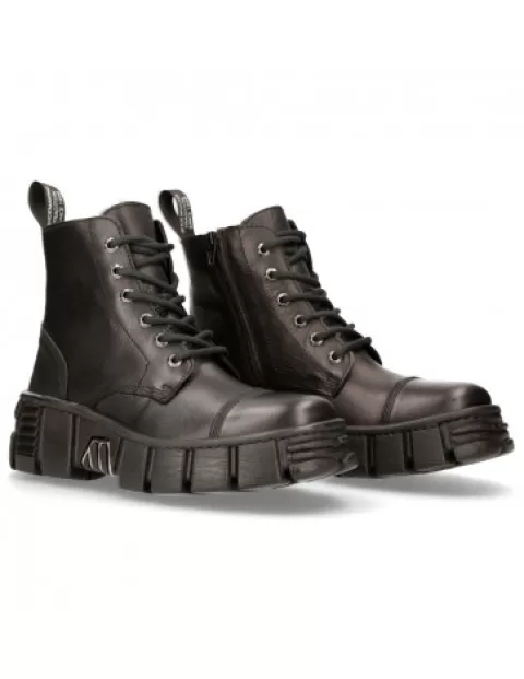 New Rock Wall^Ankle Boot Black Tower With Laces M-Wall005-C18
