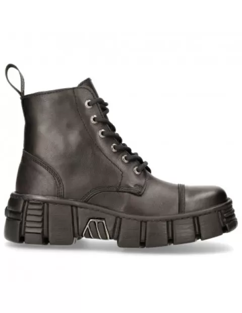 New Rock Wall^Ankle Boot Black Tower With Laces M-Wall005-C18