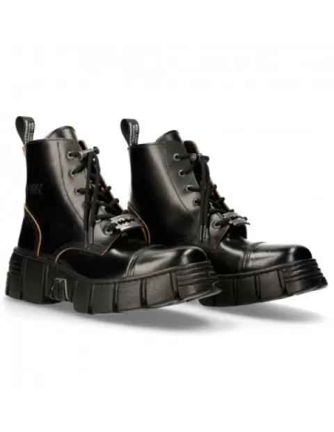 New Rock Wall^Ankle Boot Black Tower With Laces M-Wall005Nk-S1