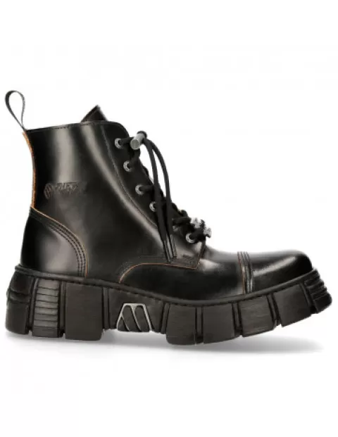New Rock Wall^Ankle Boot Black Tower With Laces M-Wall005Nk-S1