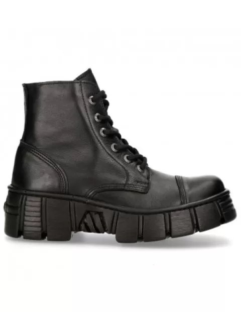 New Rock Wall^Ankle Boot Black Tower With Laces M-Wall005Nn-S1