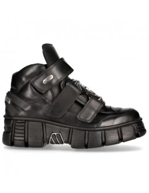 New Rock 285^Ankle Boot Black Tower With Laces M-Wall009-C1