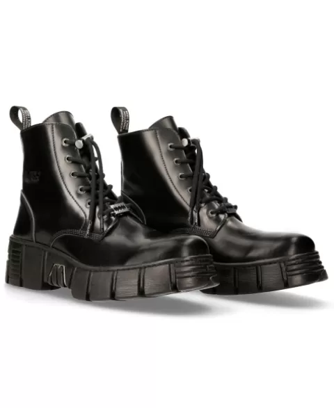 New Rock Boots | Boots^Ankle Boot Black Tower With Laces M-Wall025N-C3