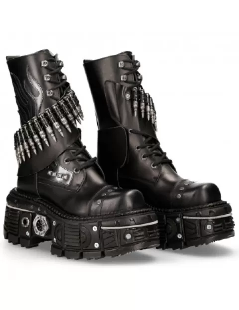 New Rock Platform | Platform^Boot Black Imperfect With Laces M-297-C4