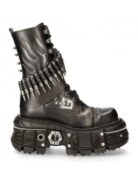 New Rock Platform | Platform^Boot Black Imperfect With Laces M-297-C4