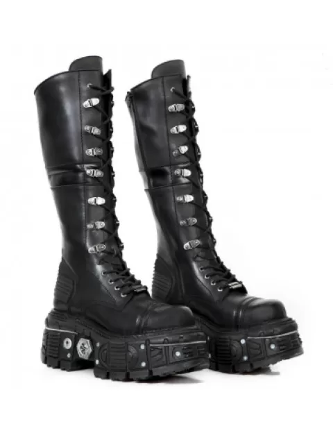 New Rock Platform | Platform^High Boot Black Imperfect With Laces M-Tank004-C1